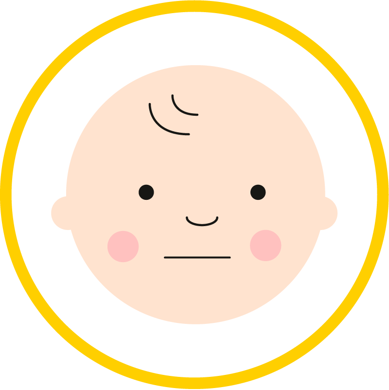 Simple illustration of a neutral baby’s face inside a yellow circle.